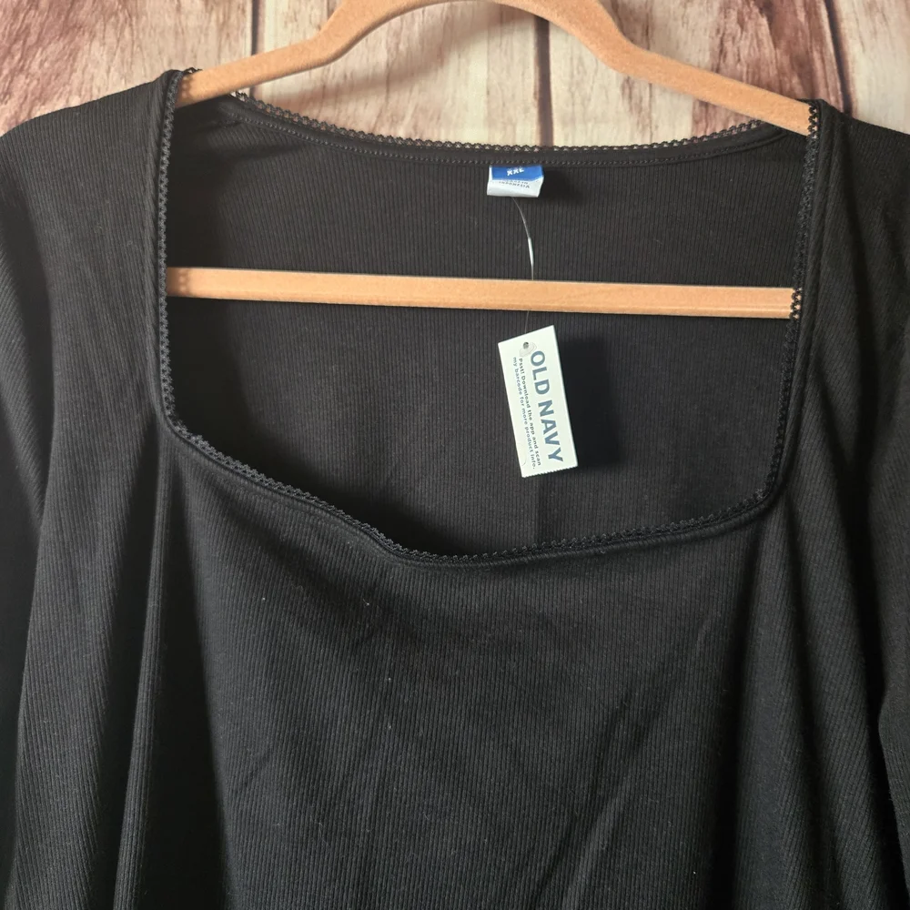Old Navy Basic Boat Neck Black Ribbed Long Sleeve Tee Size XXL - Picture 2 of 8